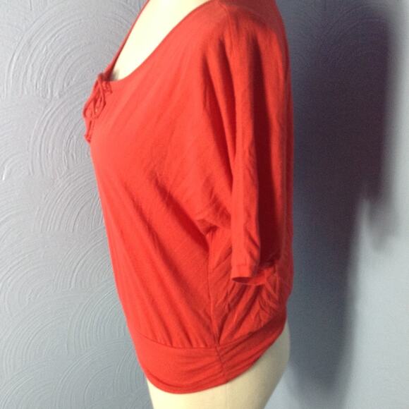 AMERICAN EAGLE Red Button Tie Elastic Waist 3/4 Sleeve Top Small - Picture 4 of 7